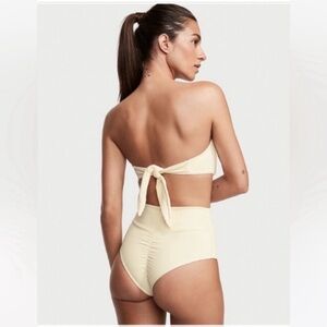 Montce Cream Ribbed High-Waist Bikini Bottom